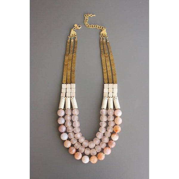 David Aubrey™ Triple Strand Hematite & Ghanaian Beads Statement Necklace Women’s Necklaces Show Your Africa 