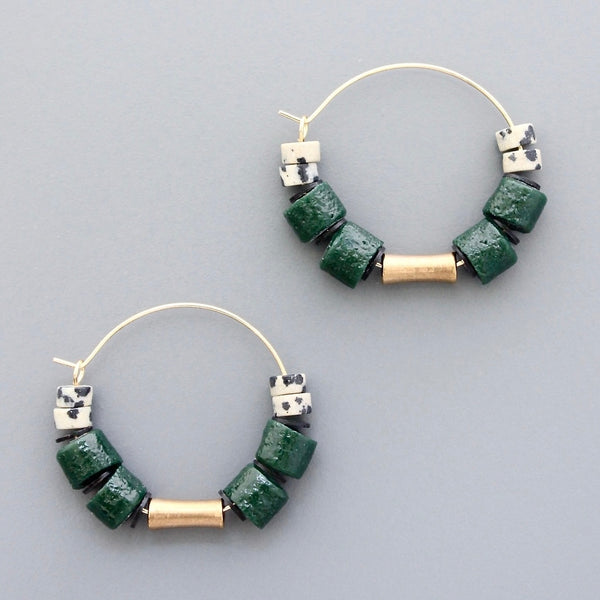 David Aubrey™ Ghanaian Glass and Jasper Hoops