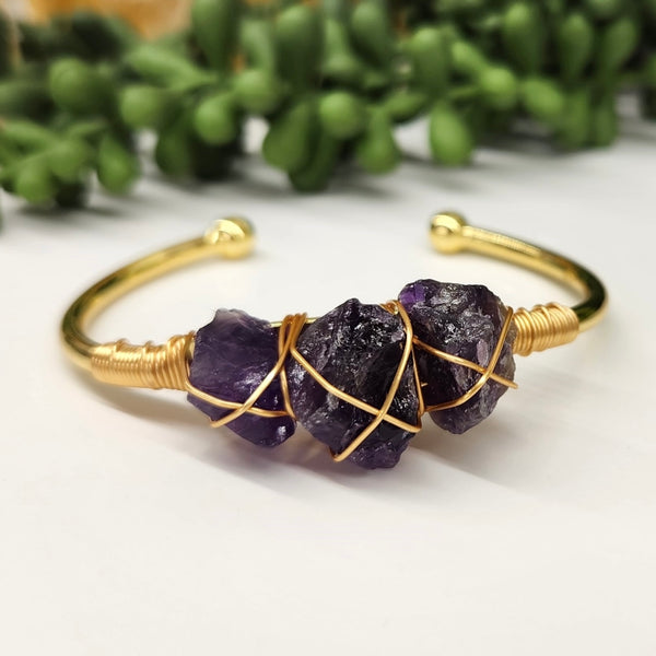 Akija™ Amethyst Rough Stones Wire-Wrapped Cuff Bracelet