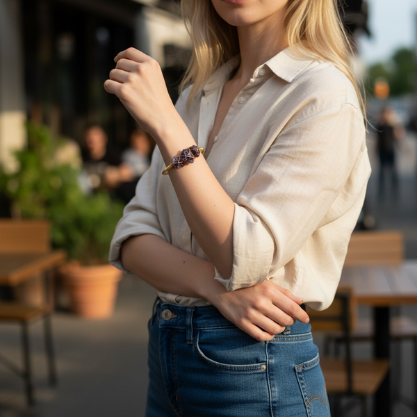 Akija™ Amethyst Rough Stones Wire-Wrapped Cuff Bracelet