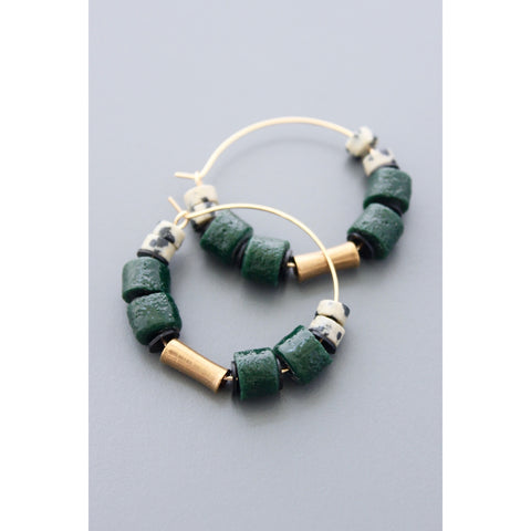 David Aubrey™ Ghanaian Glass and Jasper Hoops