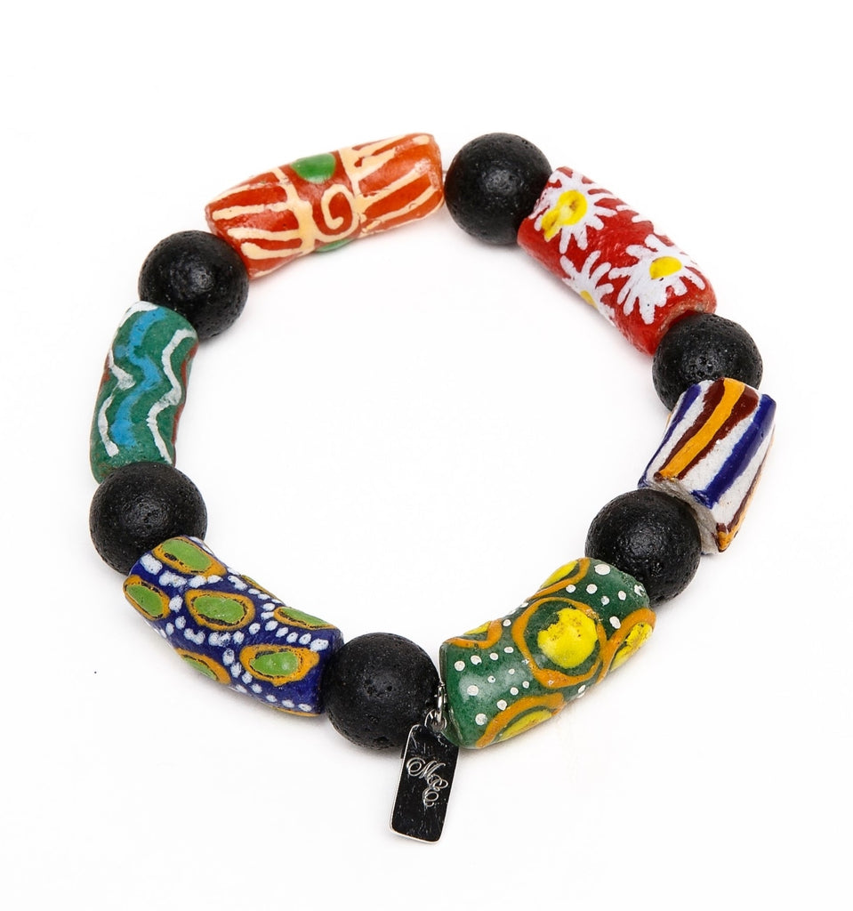 Hand painted Ghana Krobo Glass Bead Beaded Bracelet