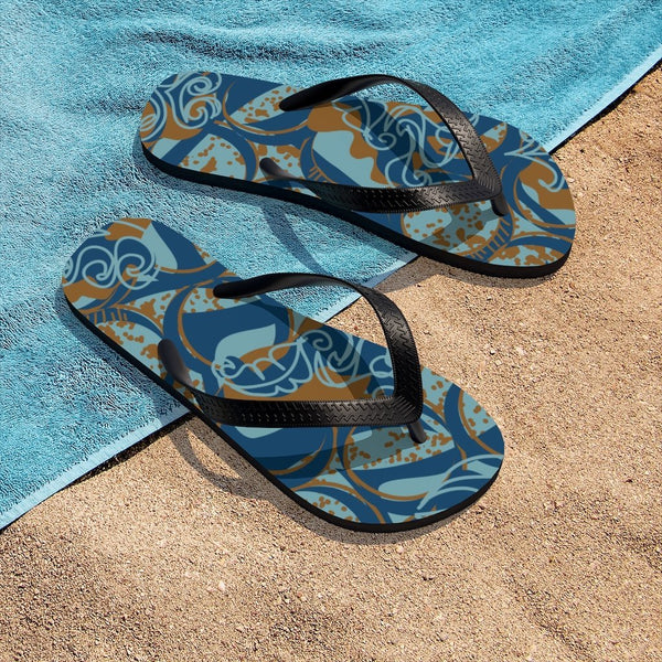 EKO & CO.™ Ankara Print Flip Flops - Blue Shoes Printify 