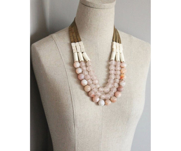 David Aubrey™ Triple Strand Hematite & Ghanaian Beads Statement Necklace Women’s Necklaces Show Your Africa 