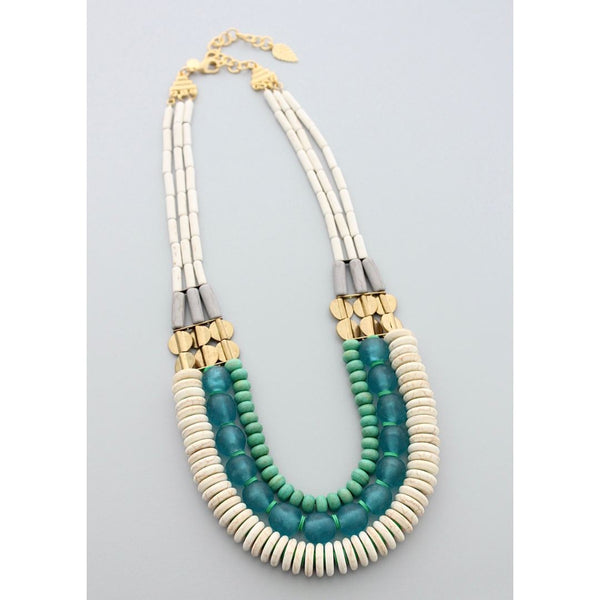 David Aubrey™ Triple Strand Turquoise & Ghanaian Beads Statement Necklace Women’s Necklaces Show Your Africa 