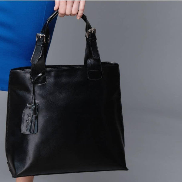 P. Sherrod™ Joan C Leather Classic Tote - Black Bags Faire 