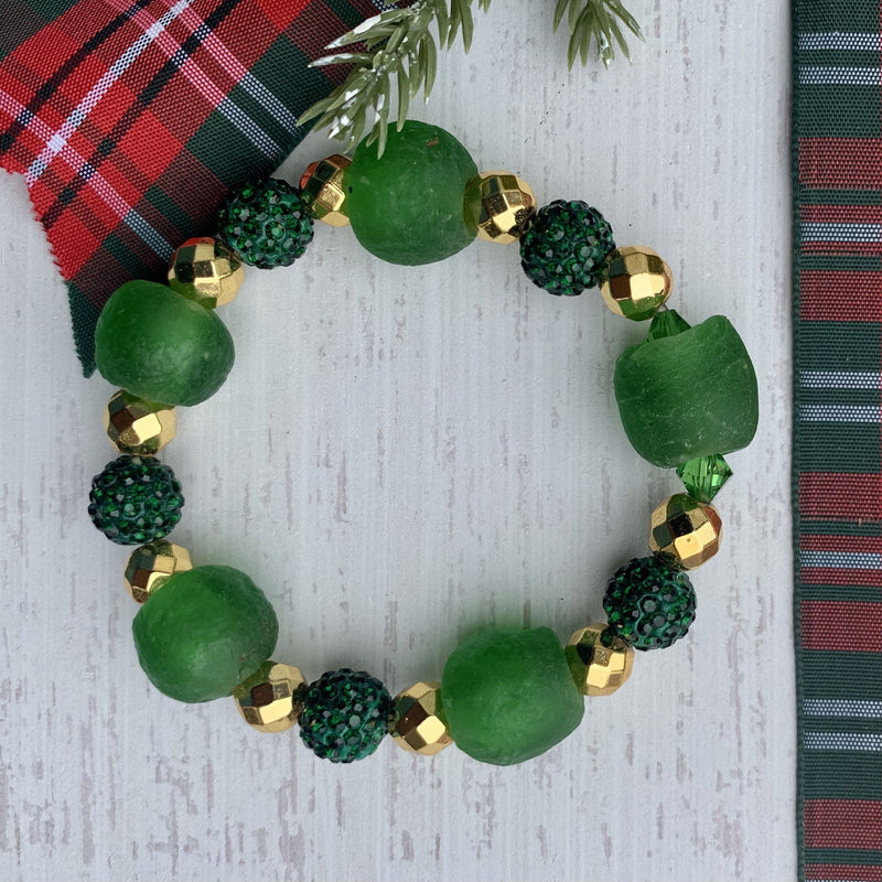 ME™ Recycled Glass Holiday 7-inch Bracelet - Green Women's Bracelets Show Your Africa 